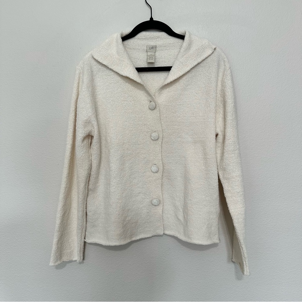 J. Jill Cream Button-Up Hooded Sweater